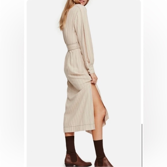 Free People Aubrey Belted Striped Shirtdress in Khaki Combo - Picture 5 of 14